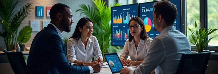 4 people seen at a office meeting